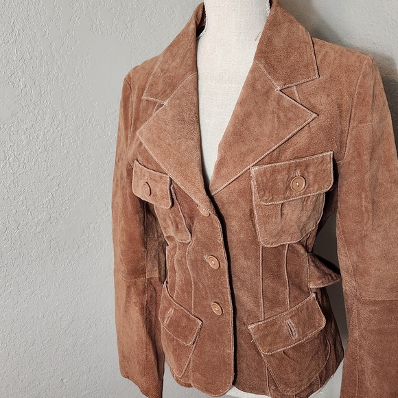 Rue 21 Large Brown Western 100% Leather Front Button Closure 4 Pocket Jacket - Picture 6 of 10